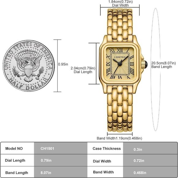 ?Women Gold Small Vintage Bracelet, Rectangular Case Roman Dial Watches